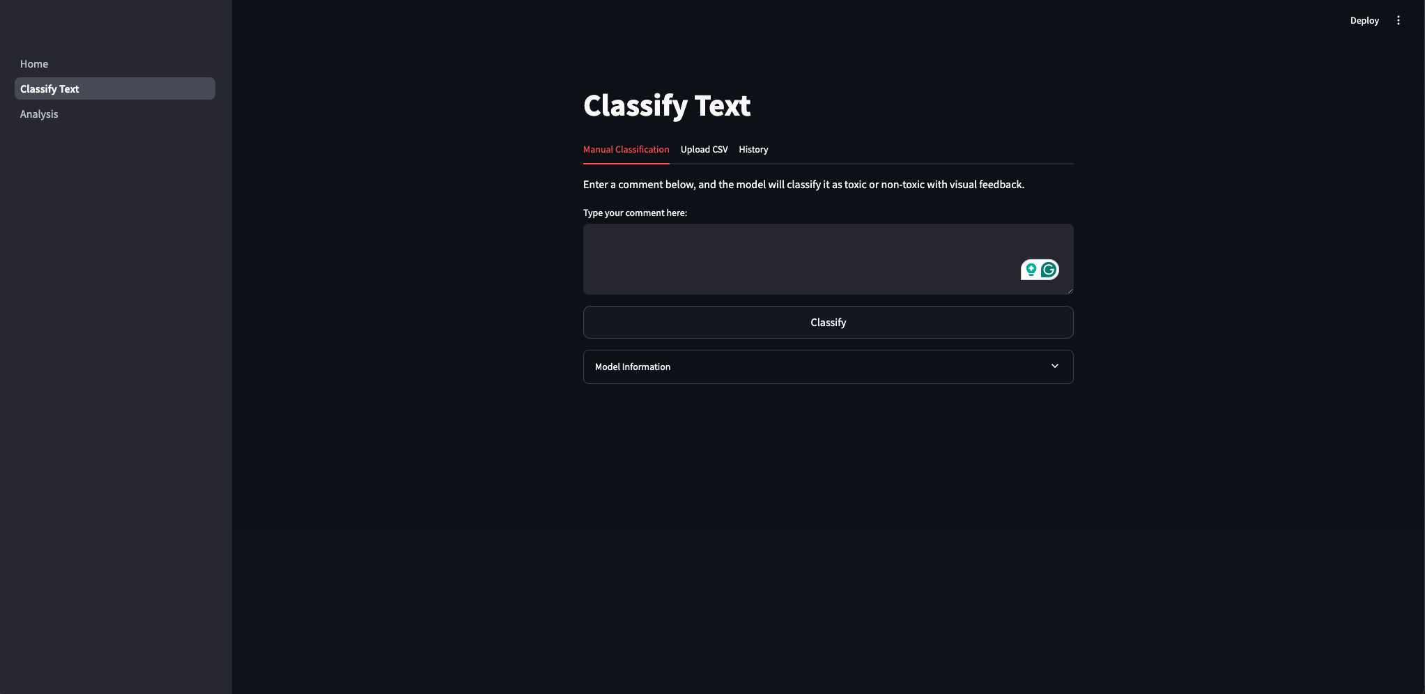 manual classification tab